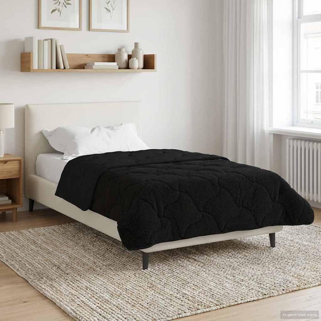 Edredón para todo el año, color negro, 135 x 220 cm, con diseño acolchado de microfibra y forro polar para una comodidad óptima, transpirable, lavable, duradera y adecuada para el dormitorio