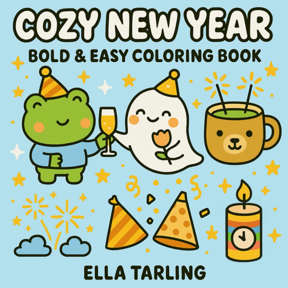 Cozy New Year – Bold & Easy Coloring Book: 40 Fun & Simple Pages for Kids & Adults (Cozy Seasons – Bold & Easy Coloring Books for Kids & Adults)