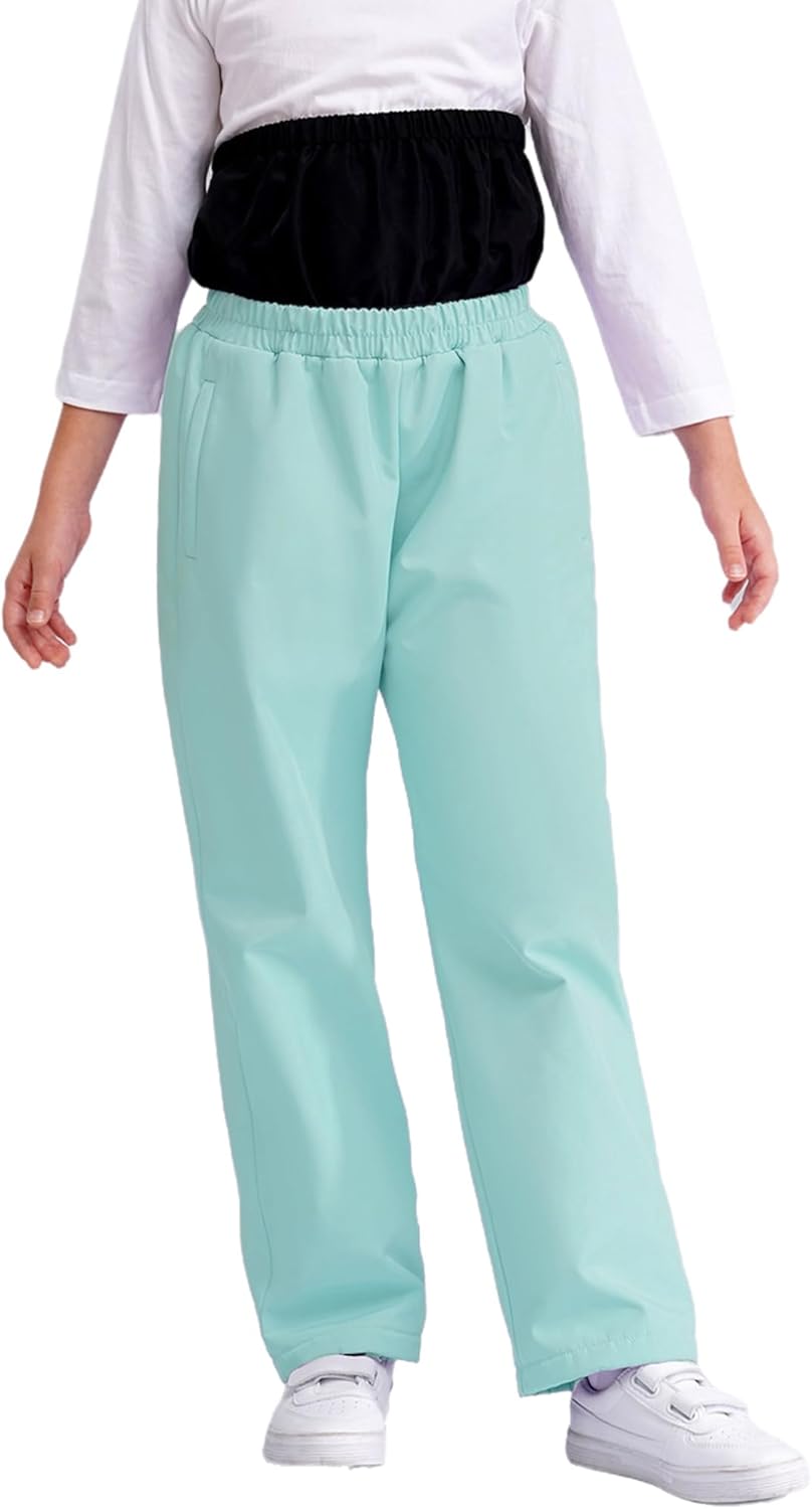 Kids Girls Windproof Skiing Pants Lightweight Elastic Waist Trousers with Pockets Snowboarding Hiking Pants