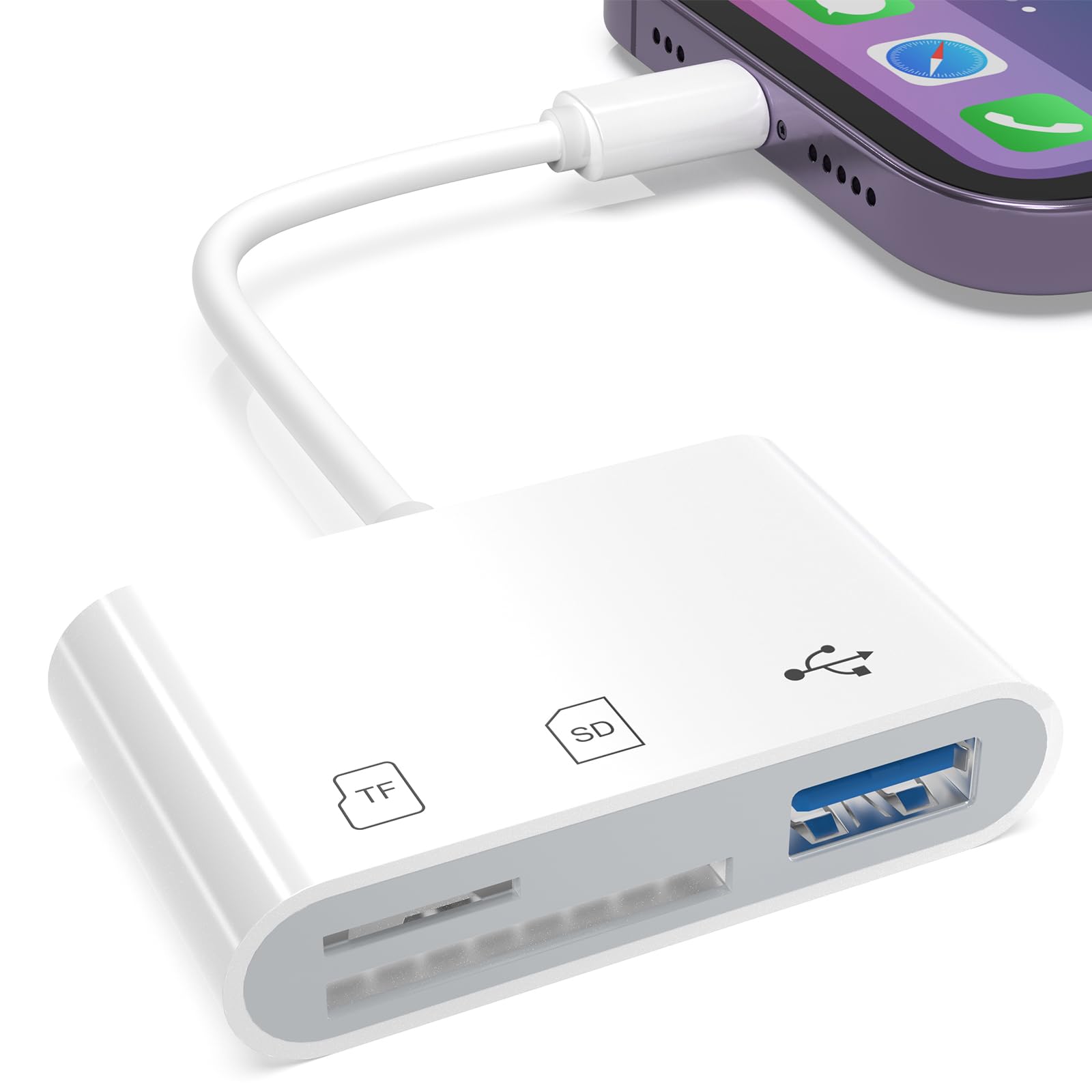 WAVLINK SD Card Reader for iPhone, Memory Card Reader with USB Camera Adapter Plug and Play Trail Game Camera Viewer Supports SD and TF Card MicroSD Card Adapter for iPad No App Required