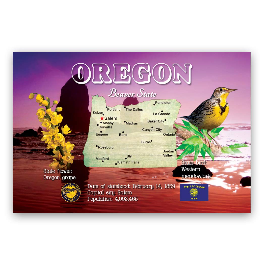 OREGON MAP postcard set of 20 identical postcards. OR state map post cards. Made in USA.
