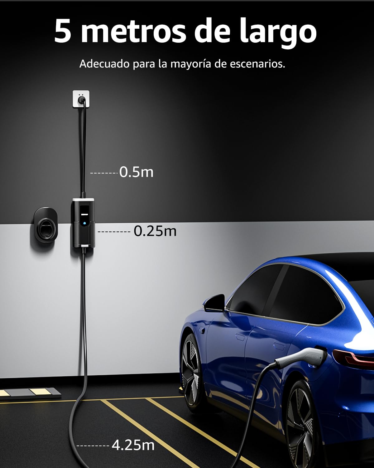 bokman Cargador Coche Electrico Tipo 2, 3,68kW / 16A / 5 Metros / IP65 Impermeable, Monofásico Cable de Carga para Vehículos Eléctricos
