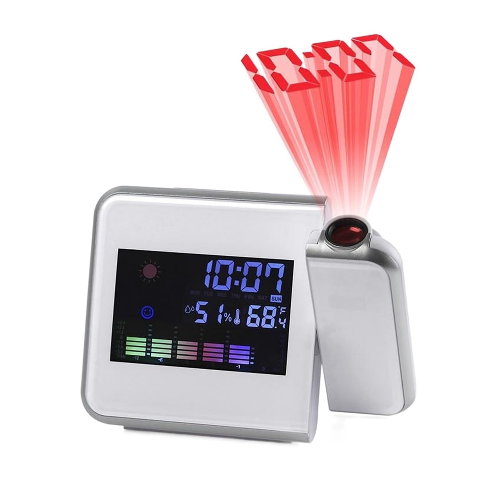 Reloj Despertador con Proyección Digital LED, Termómetro De Temperatura, Indicador Fecha Y Hora Escritorio, Proyector, Calendario, Cargador USB, Led Mesa ProyeccióN NíTida(White with USB)