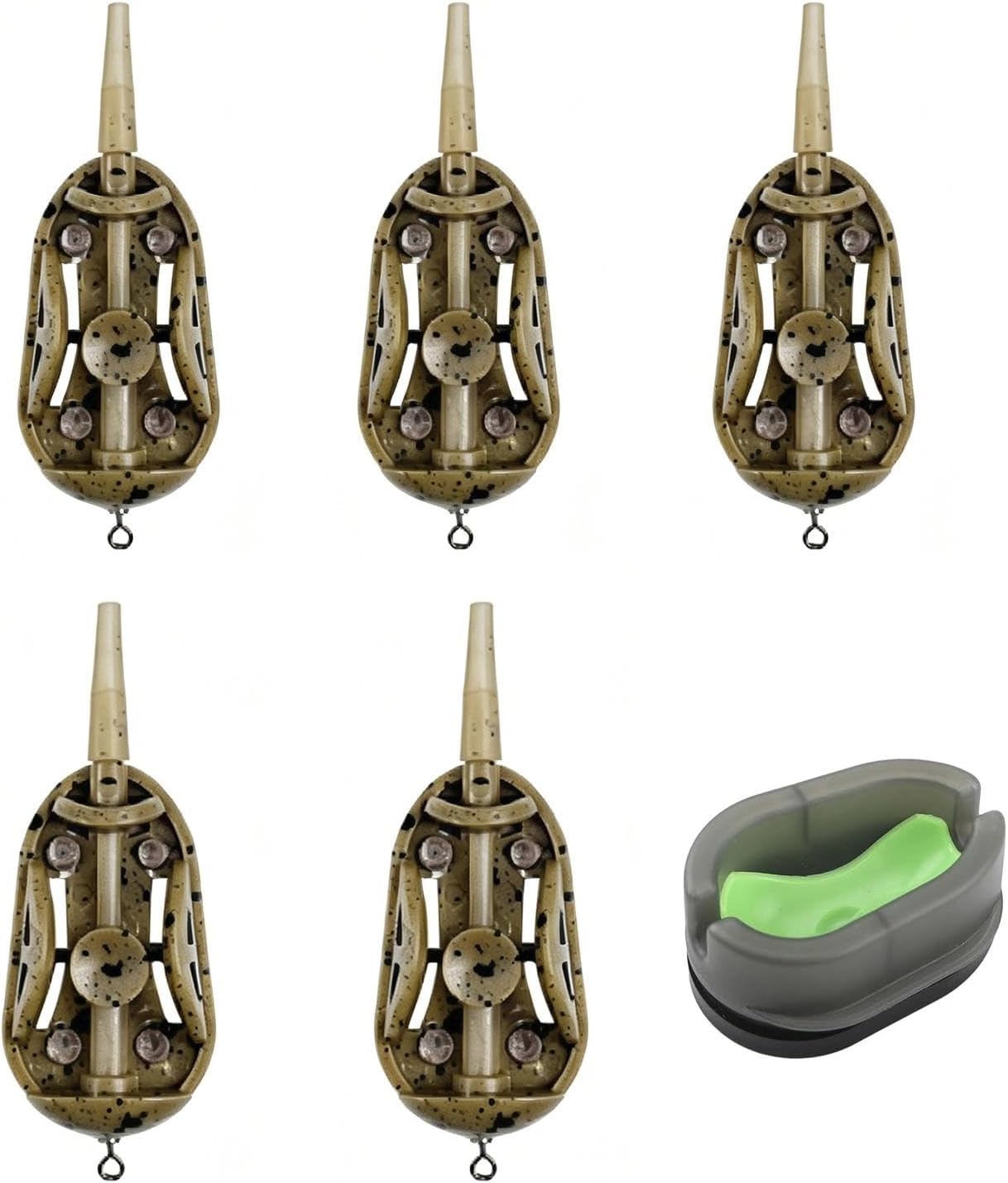 6 Pcs Fishing Feeders, 20g 30g Inline Fishing Feeders with Quick Release Mould, 5 Method Feeders and 1 Bait Carriers for Feeder Fishing, Tackle Accessories for Carp Pellet Bait Feeder Saltwater