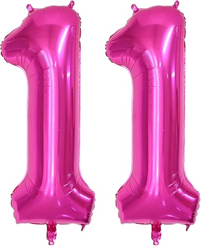Globos de 40 pulgadas con el número 11, globos de helio de aluminio con el número 11 de color rosa intenso, globo de número grande para niños y