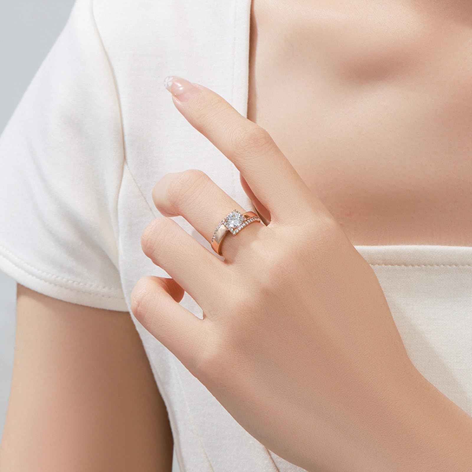 Anello Promessa Di Matrimonio Donna, Semplice anello di fidanzamento in moissanite per donna in Oro Rosa