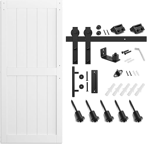 Miniatura 5 de SmartStandard Puerta corredera de madera de fibropanel de densidad media de 36 x 84 pulgadas con kit de herrajes para puerta corredera de 6.6 pies y