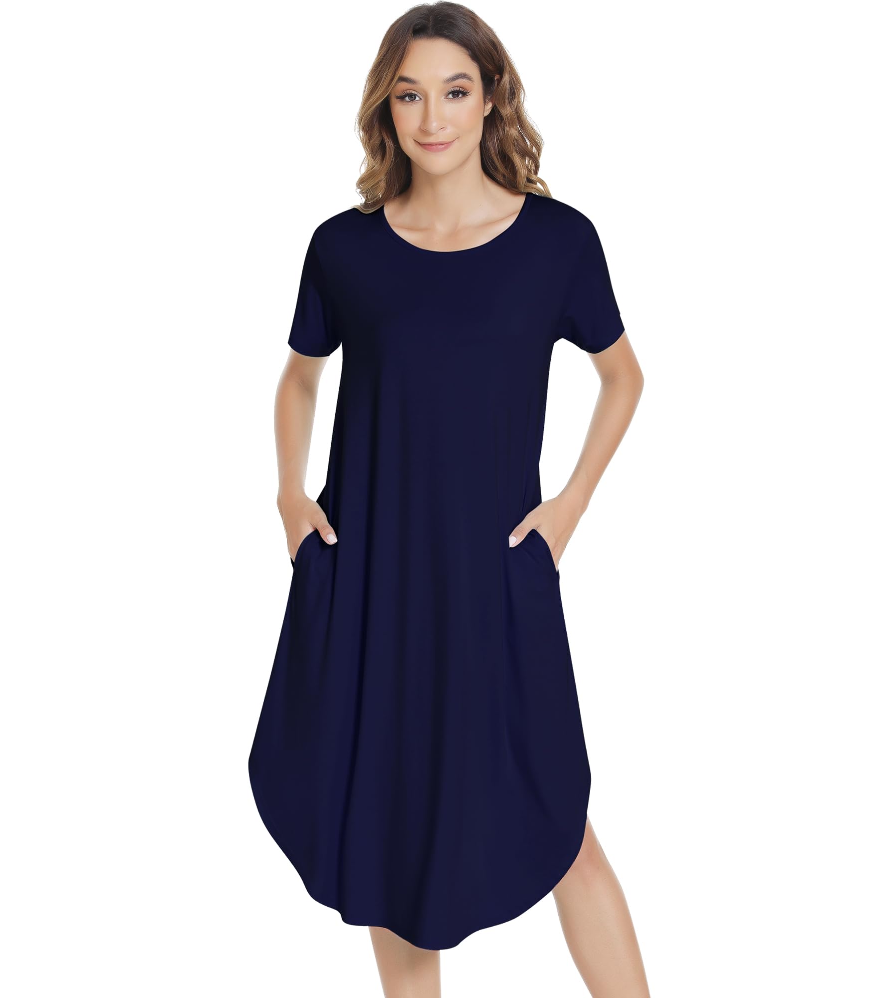 NACHILA Bamboo Viscose Nightgown for Women Short Sleeve Crew Neck Sleepwear | Cooling Bamboo Viscose Sleepwear, 4-Way Stretch, Shrink-Resistant, Soft Touch, Cozy Sleep Comfort