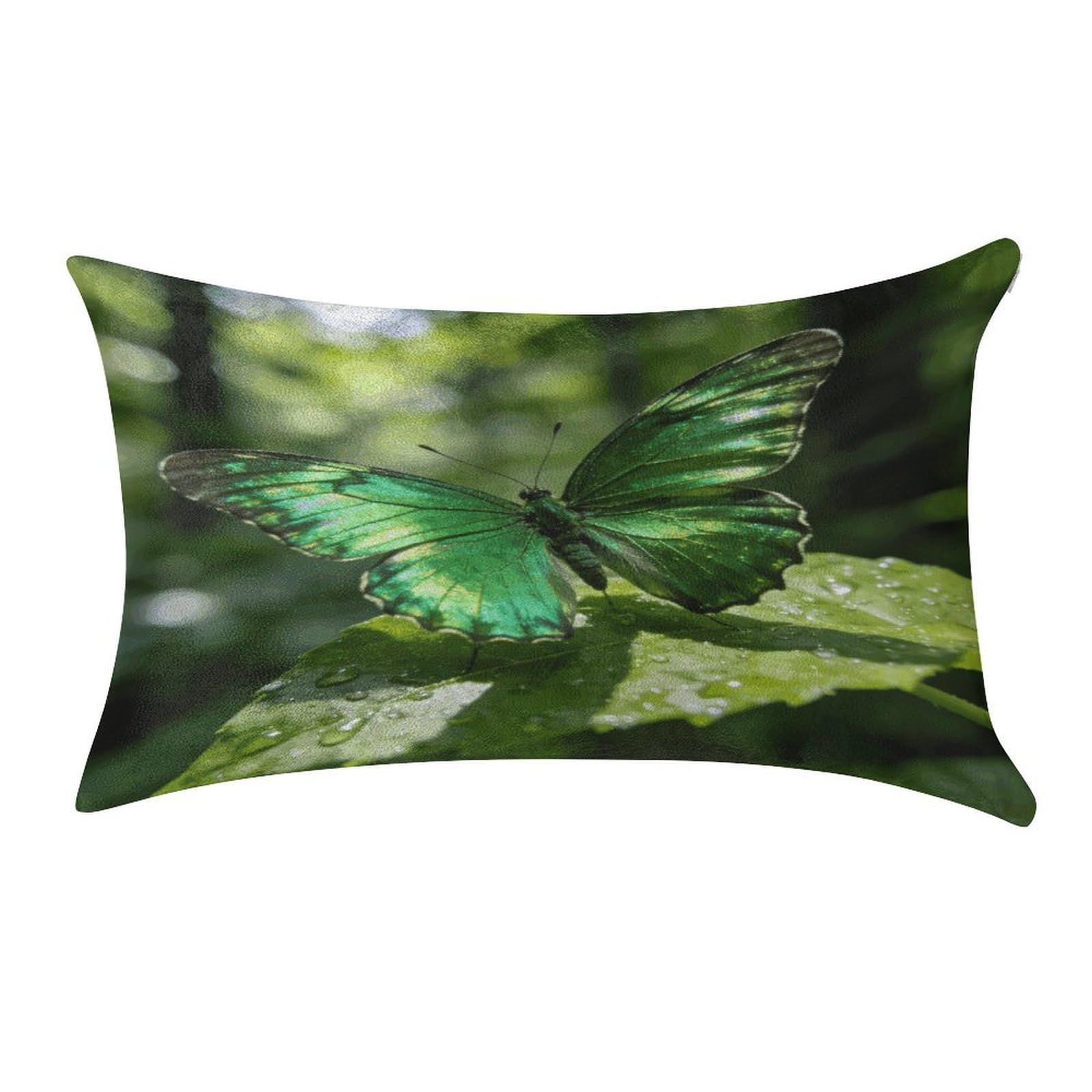 Fodpand Style Butterfly-Green Pillowcase,Elegant Designed Home Decor,Velvet Pillowcase,Soft And Cozy,Pillow Case Cover With Hidden Zipper For Bedroom, Sofa, Couch