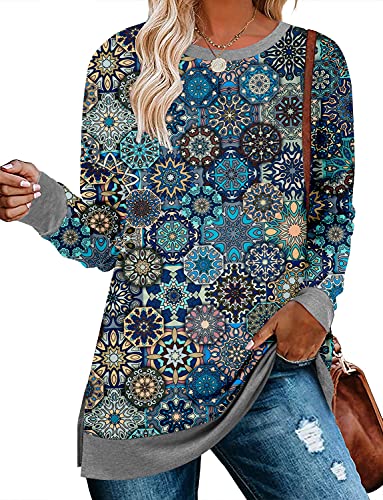 BETTE BOUTIK Women's Drop Long Sleeve Sweatshirts Casual Crewneck Tunic Tops Sweartshirts With Side Slits S-3XL