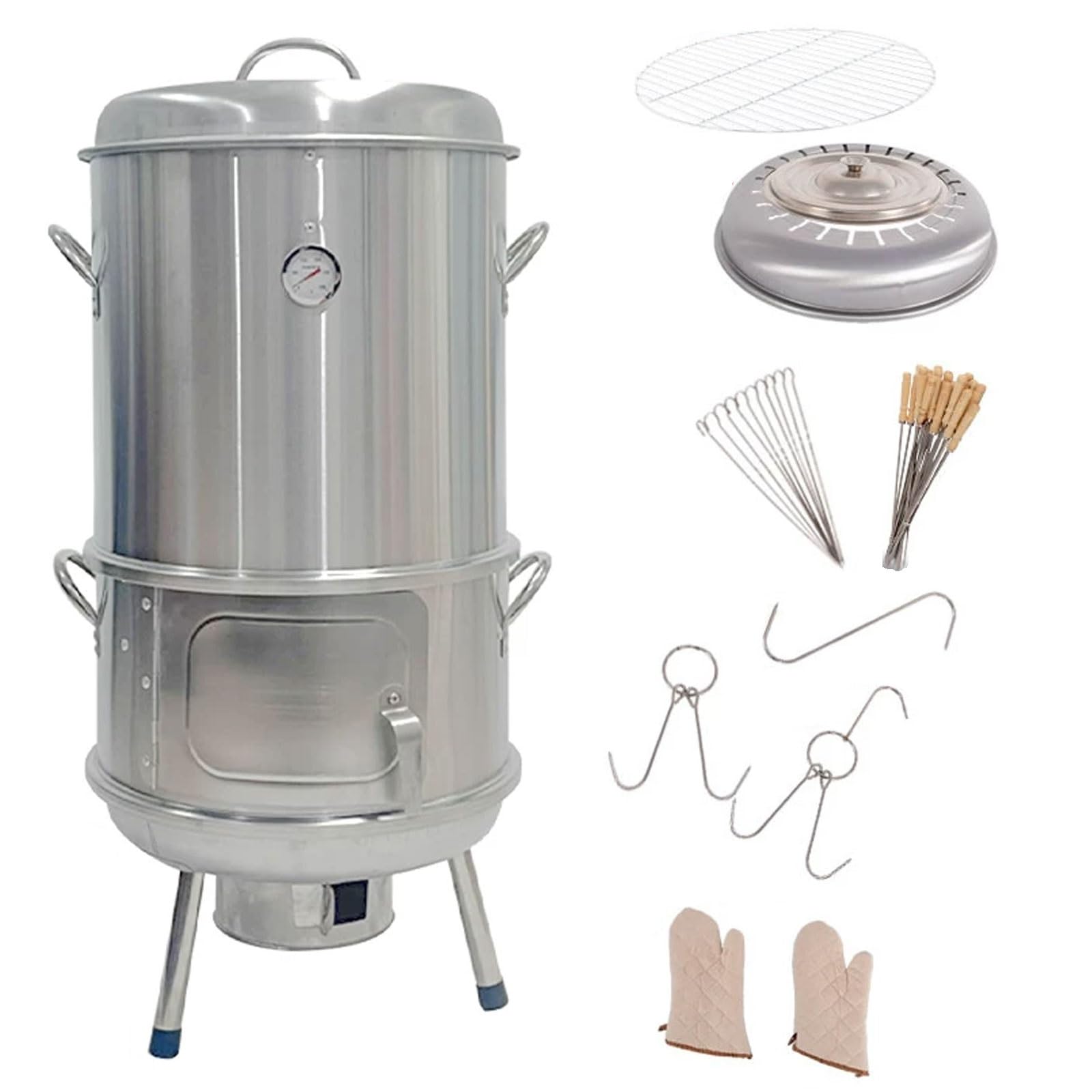 Ahumador Barbacoa Portatil Carbon Barril De Acero Inoxidable De 360° Con Termómetro Y Puerta De Observación Diseño Dividido para Camping 40 X 95 Cm Barril Asador
