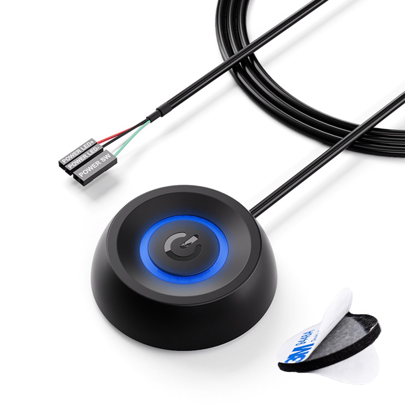 Pc Power Button,Pc-Netzschalter mit Fernstart-Funktion,1.8m Langem Kabel,Desktop-Computer Netzschalter mit LED-Licht&Selbstklebender Aufkleber,Pc Einschaltknopf Extern Ideal für DIY,Haus&Büro