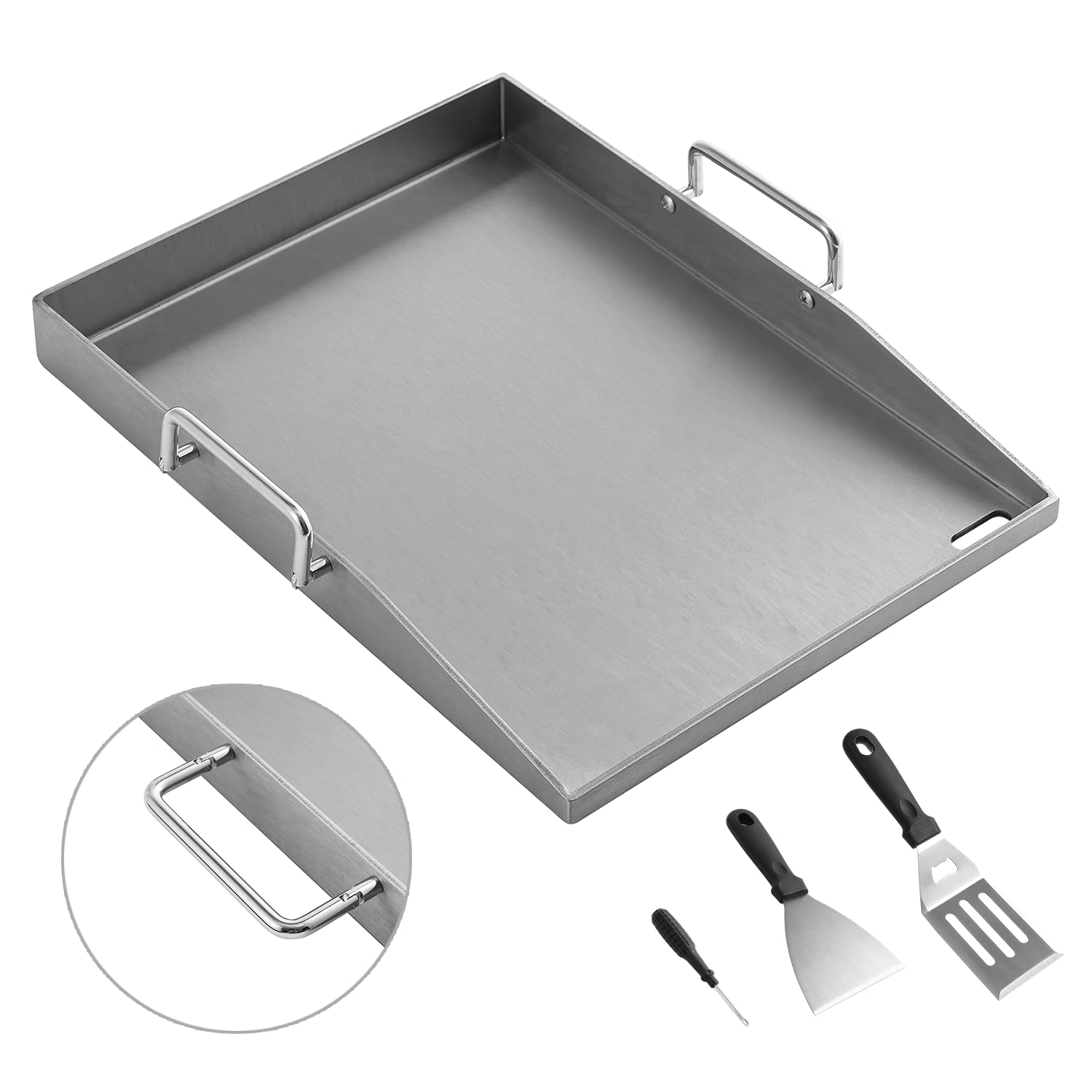Grillplatte Edelstahl 40 x 30 cm,4 mm Dicke Plancha Grillplatte mit Griffen,BBQ Grillplatte mit Fettschlitz,Edelstahl Grillplatte für Gasgrill,Holzkohlegrill,Backofen & Pizza