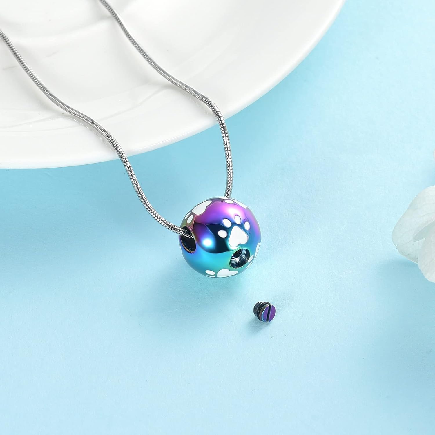 Paw Print Urn Cremation Necklace for Ashes Dog Cat Pet Paw Print Animal Keepsake Memorial Charm Pendant Necklace for Men Women - Image 4