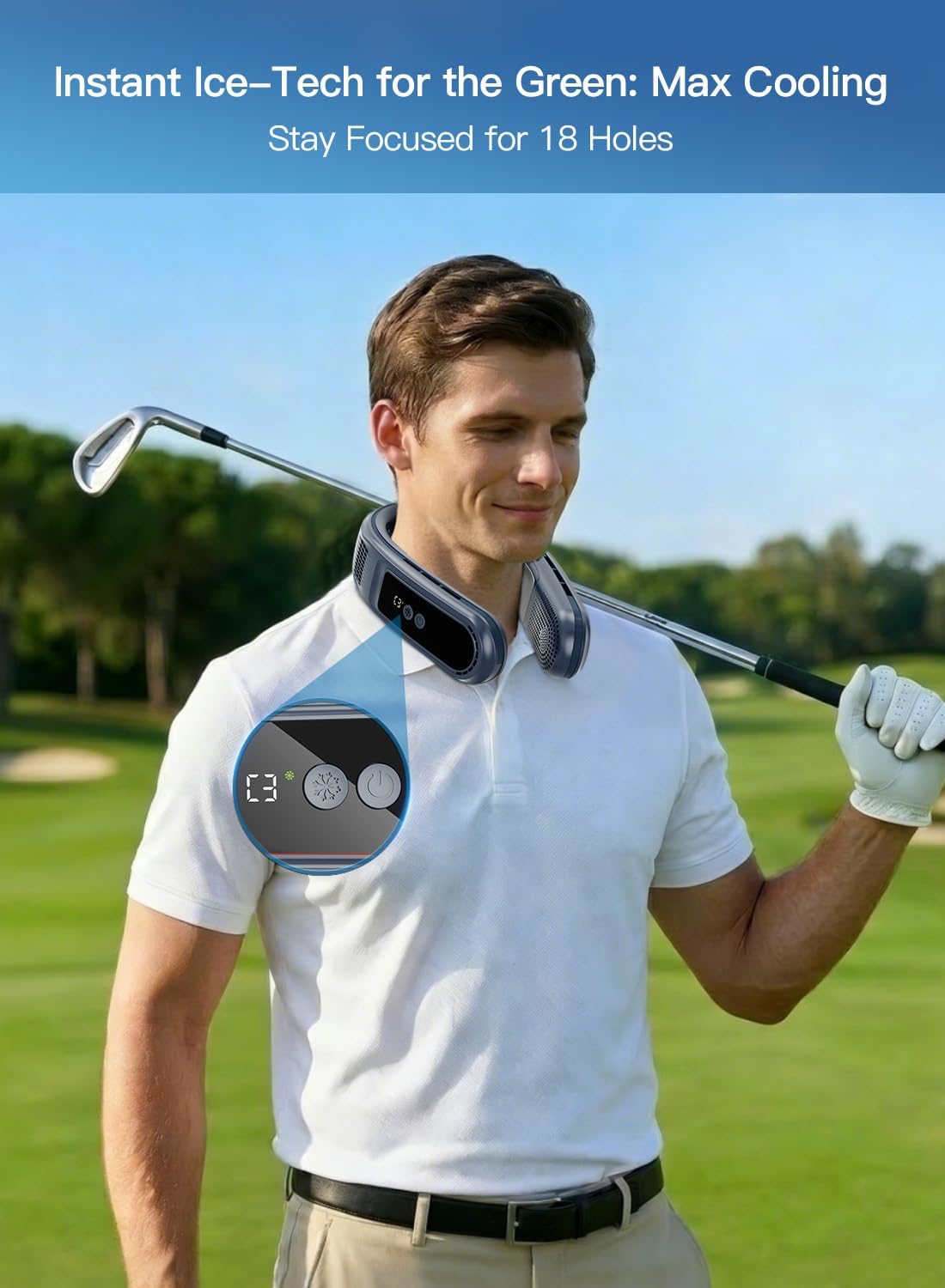 Neck Air Conditioner, Neck Fan with Dual Semiconductor Cooling Plates for Instant 30°F Drop, 6000mAh Battery Bladeless Fan for Golf, Yardwork, Travel & Kitchen (Blue) thumbnail