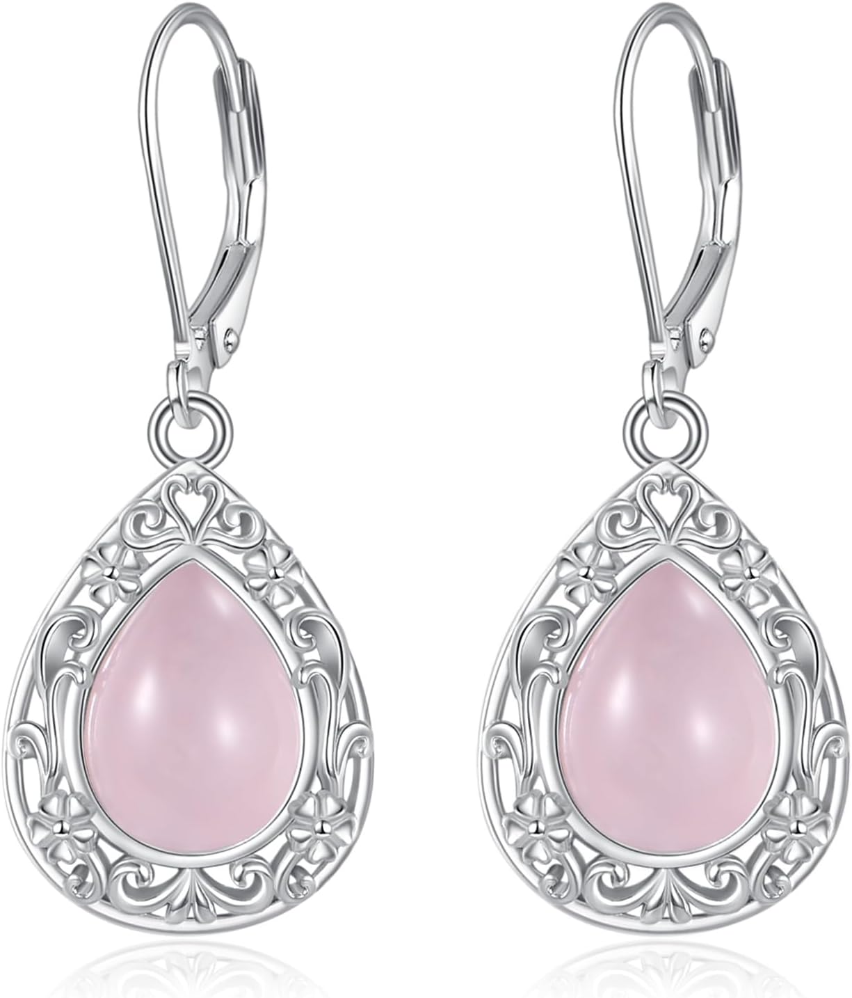 ONEFINITY Rose Quartz Earrings 925 Sterling Silver Teardrop Earrings Dangle Rose Quartz Jewelry Gifts for Women