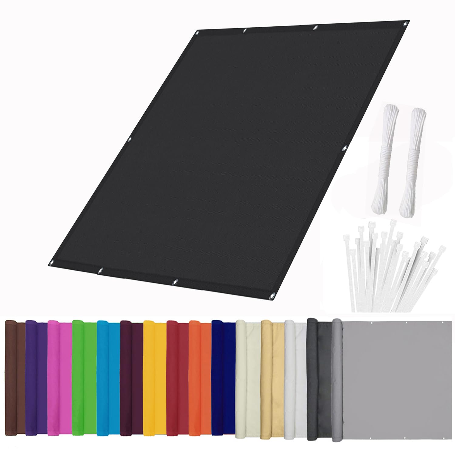 WeiHuangC Outdoor Balcony Privacy Screen, 95% UV Block Sun Shade with Eyelets & Rope, HDPE 420D Oxford Fabric Windbreak for Patio Deck Fence, Waterproof & Windproof Garden Protection Black 0.5x1.5m