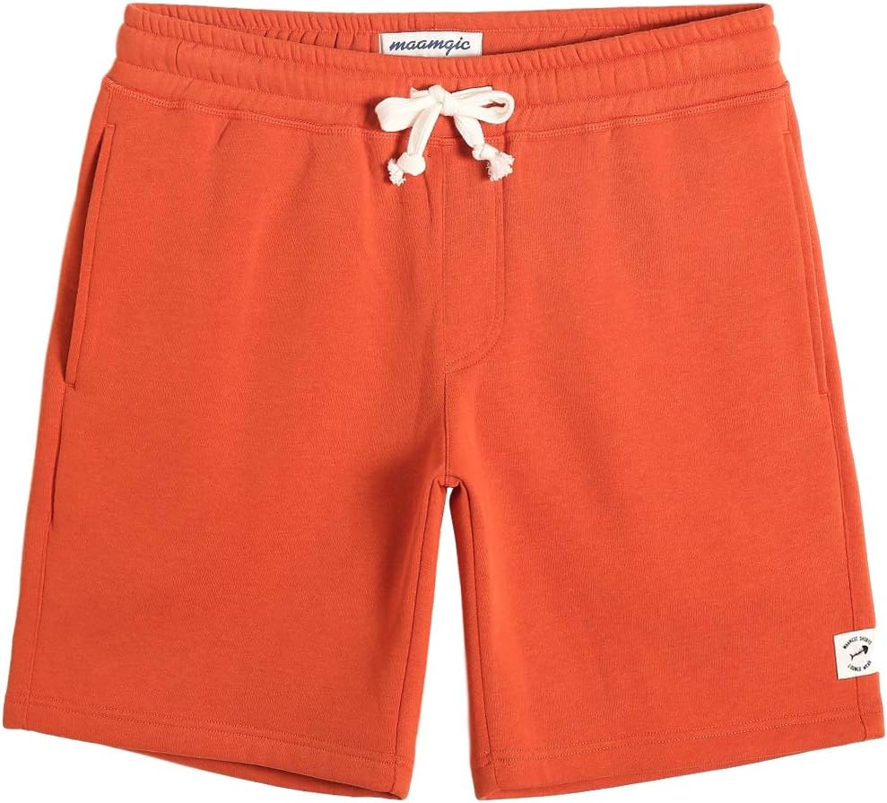 maamgic Men's Fleece Pajama Flat Front Shorts 9" Casual Shorts Athletic Jogger Pocket Sportswear Short Coral Orange Large