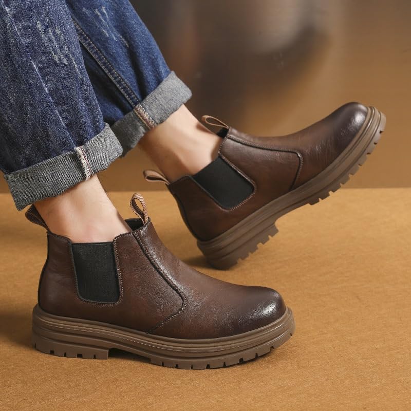 Men's Low Ankle Boots Classic Vintage Round Toe Rubber Sole Shoes Flat Heel Adhesive Construction Comfortable Breathable Shoes Non-Slip Stylish Shoes4