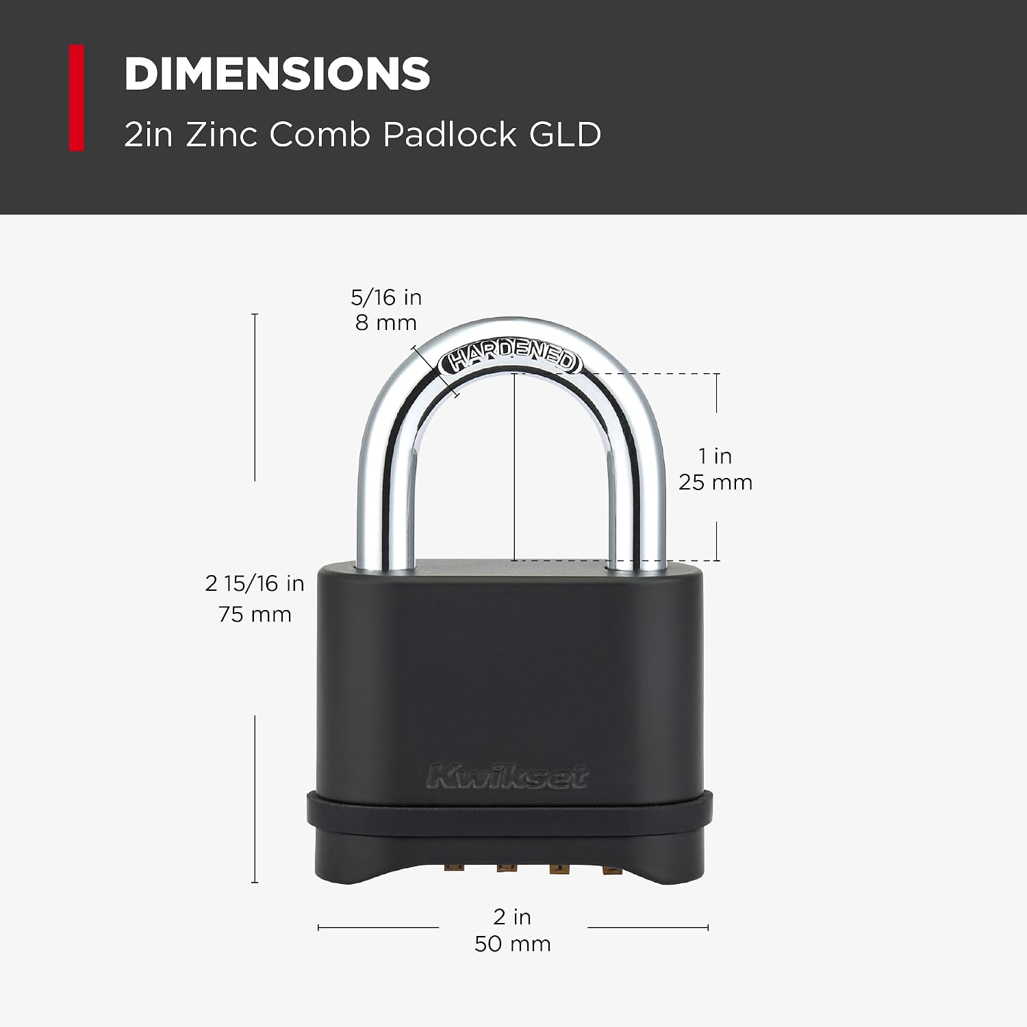 Kwikset Zinc Resettable 4-Digit Combination Padlock, Outdoor Gate and Storage Lock, 2 in Body, 1 in Shackle, 1 Pack, Black