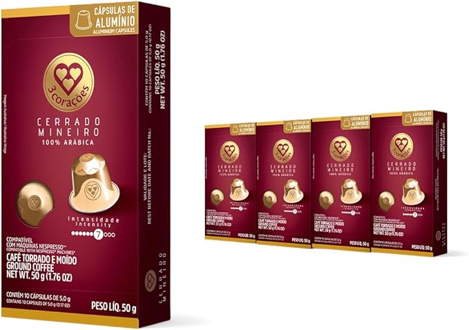 3 Corações​ Pack Cápsulas de Café Cerrado Mineiro, Compatíveis com Nespresso, contém ​4​0 un