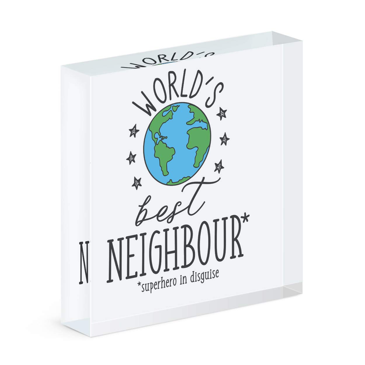 Bloc acrylique World's Meilleur Voisin Gift Base cadre photo transparent de table