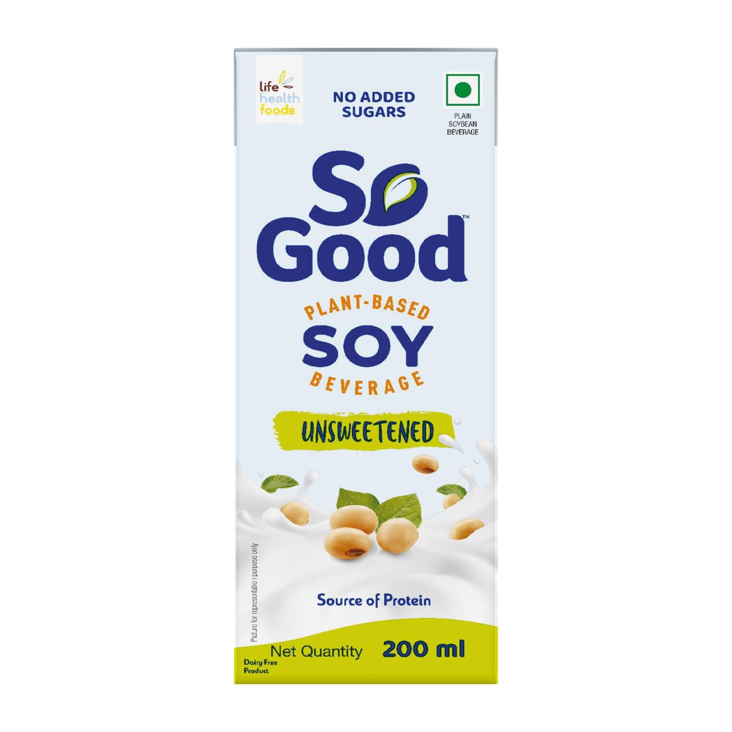 So Good Plant Based Soy Beverage Unsweetened 200 ml | Lactose Free | No Added Sugar | Gluten Free | No Preservatives | Zero Cholesterol | Dairy Free |NON GMO Soybean