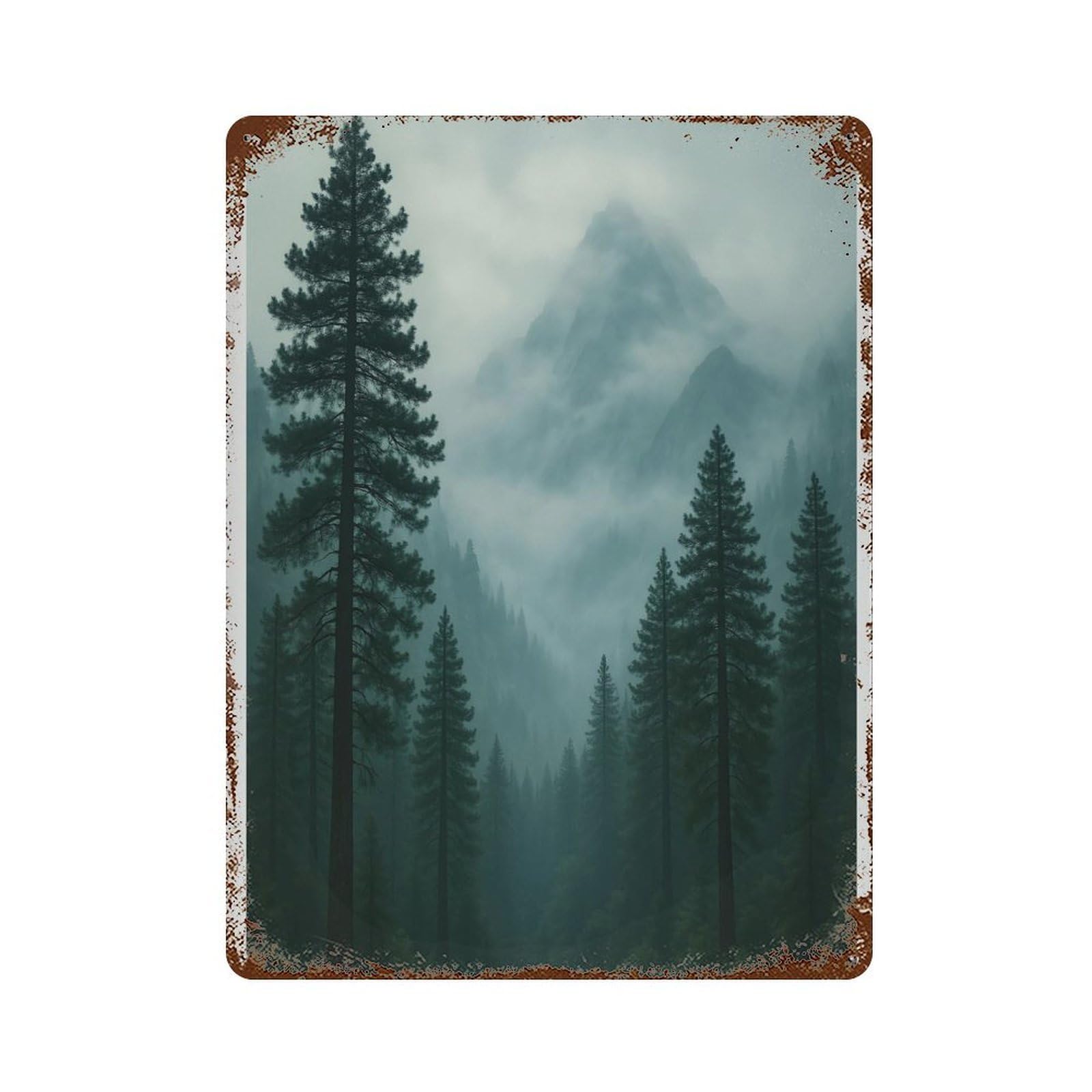 xiaoxiaoshen Misty Forest Mountain Green Landscape Photography Wall Decor Art Metal Tin Poster Modern Home Decor Art Home Bar Shop Decorations Vintage Sign 40x30cm