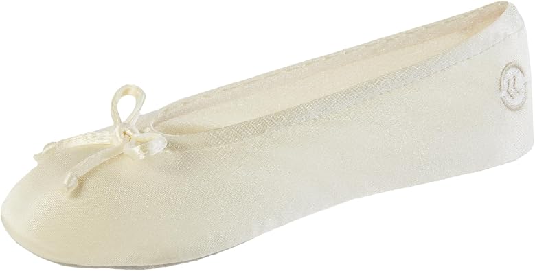 isotoner Womens Classic Stretch Satin Ballerina Slippers with Bow Tie and Leather Sole