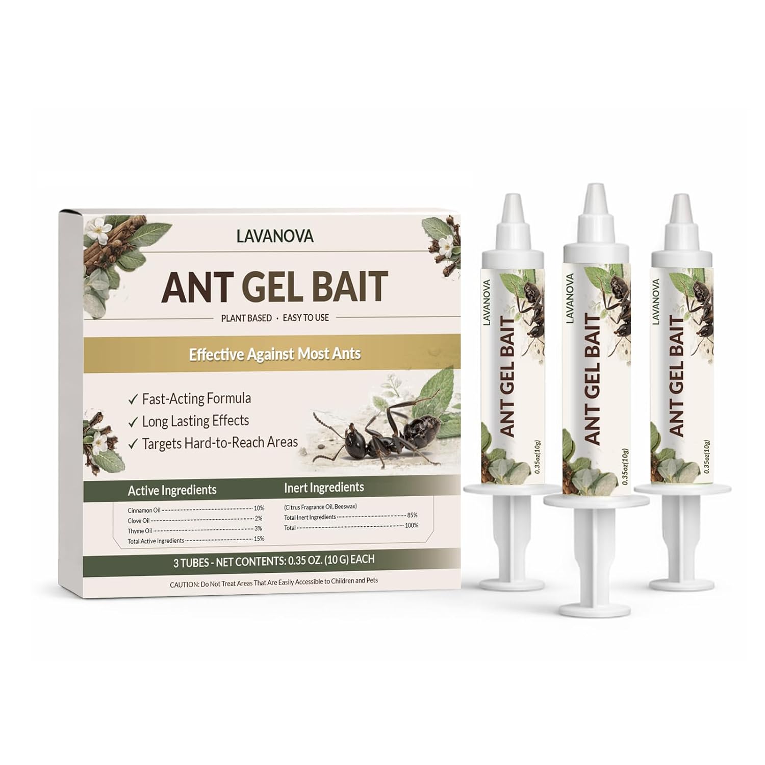 Ant Gel Bait, 3 Tubes x 10g, Ready-to-Use Ant Killer Gel for Indoor and Outdoor Use, Ant Control for Home, Cracks & Crevices, Control of Most Major Ant Species