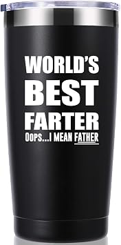 momocici Worlds Best Farter I Mean Father 20 OZ Tumbler.Father Gifts.Dad Gifts from Daughter,Son,Wife.Christmas Birthday Gifts for New Dad,Father,Husband,Men Travel MugBlack