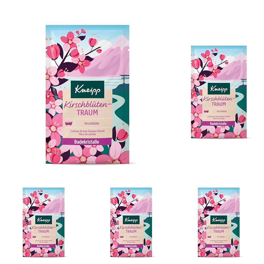 Kneipp Badekristalle Kirschblütentraum - Badezusatz mit hochwertigem Kirschblütenextrakt - vegan - 60g (Packung mit 5)
