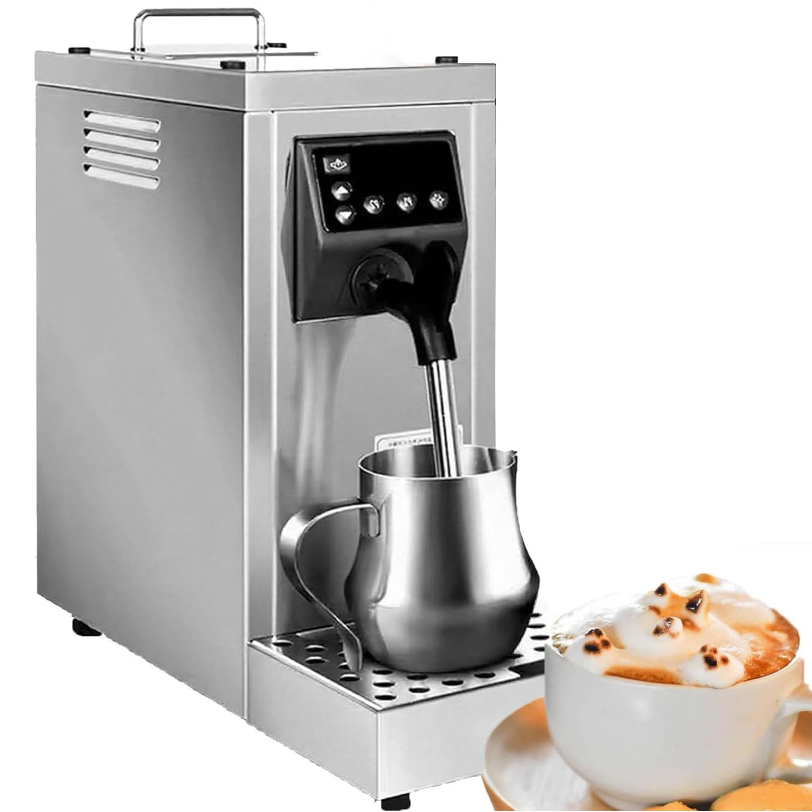 Vaporizador y espumador de leche eléctrico, 1450 W con tanque extraíble de 800 ml, control de temperatura LED de 40-90 °C, varita de vapor ajustable para cafetería, hotel y bar