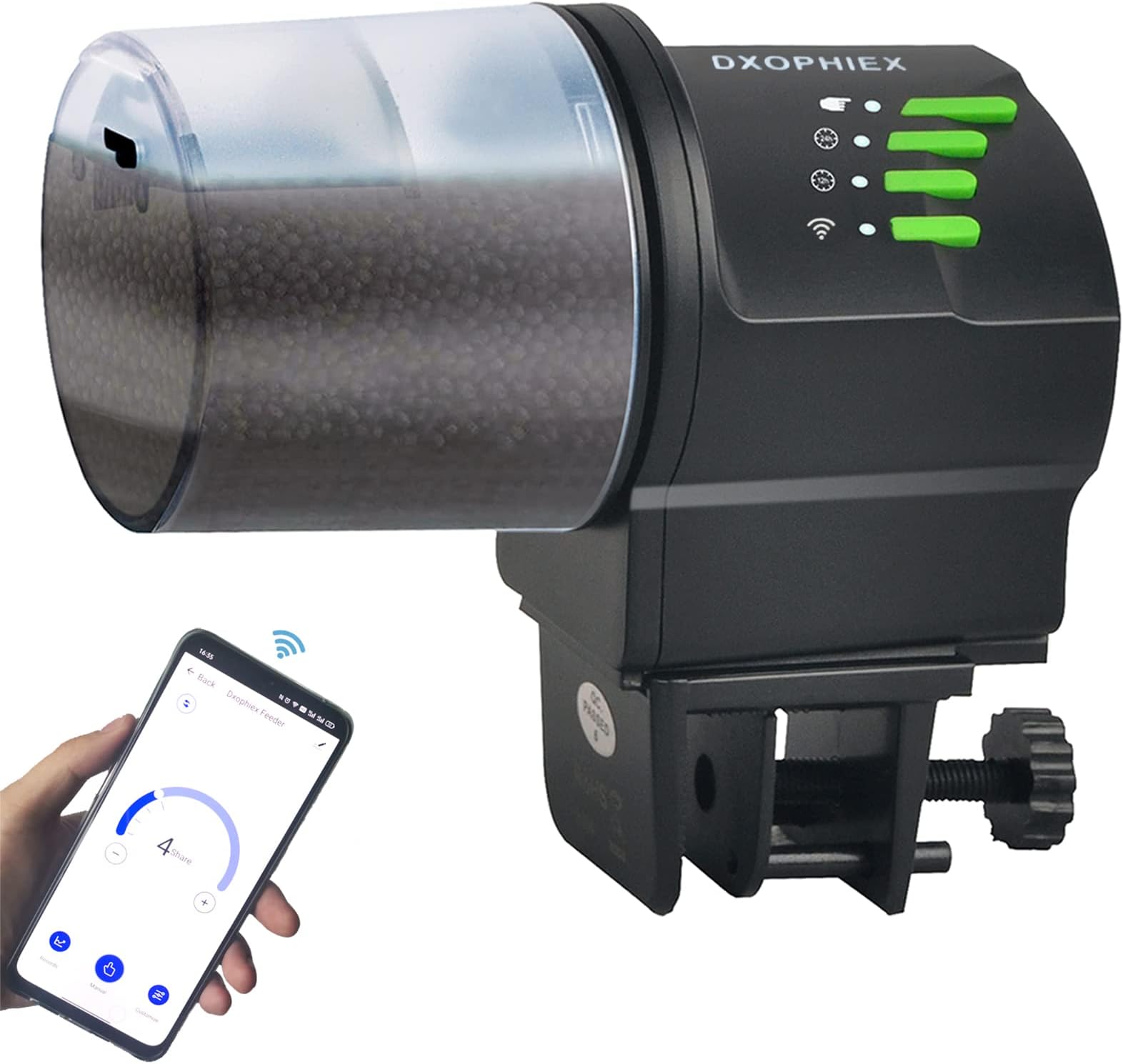 DXOPHIEX WiFi Fish Feeder Automatic Fish Feeder Automatic Dispenser Vacation for Aquarium and Turtle Tank with Feeding Ring