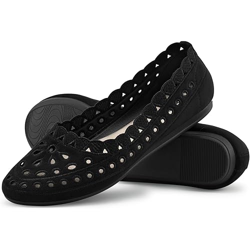 VEEYOO Women's Floral Ballet Flats, Suede Microfiber Comfortable Dress Shoes, Round Toe Mesh Flat Dressy Shoes for Women