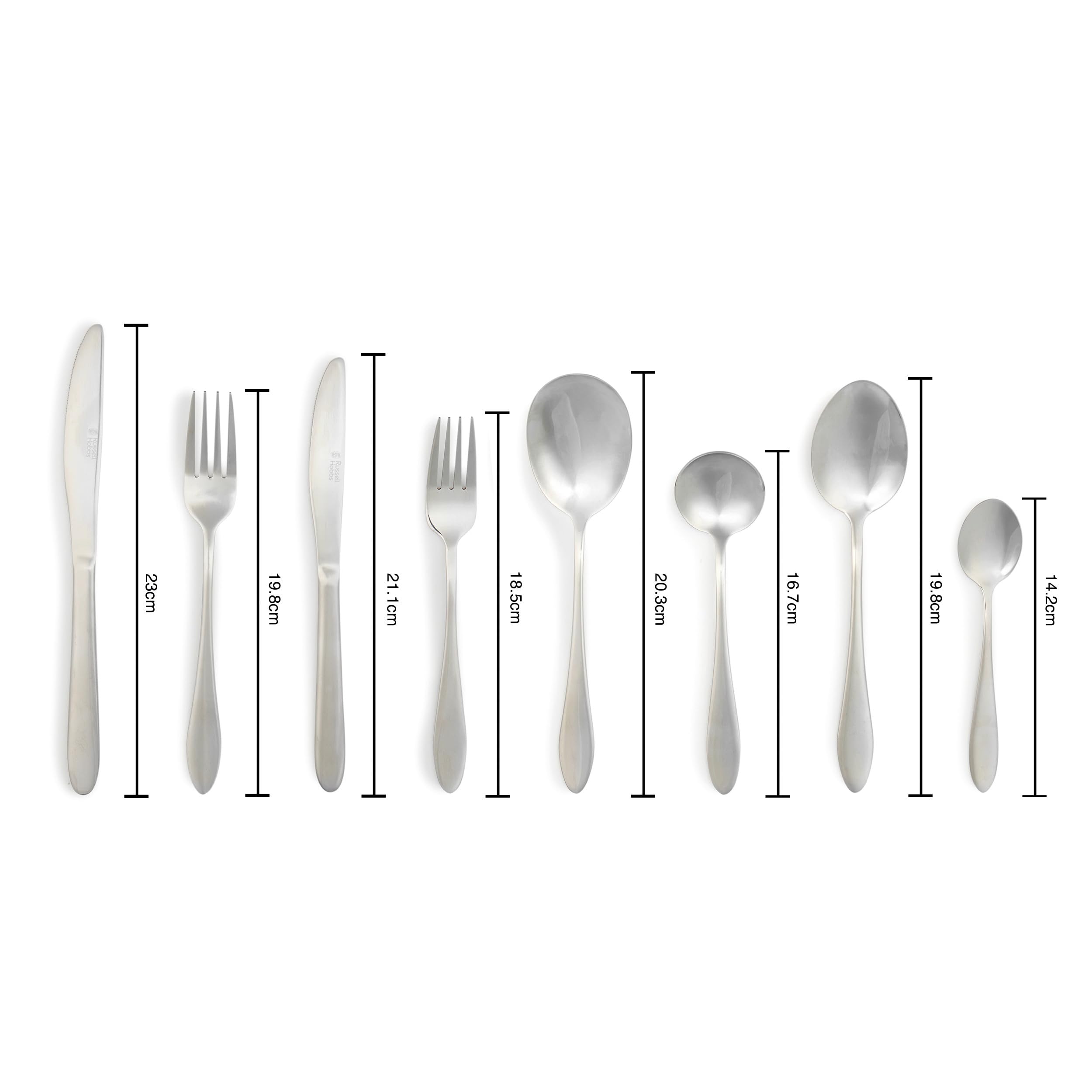 Russell Hobbs COMBO-8795 Lisbon - Cubertería de 88 piezas de acero inoxidable, utensilios de mesa para 12 personas, aptos para lavavajillas, tenedores, cuchillos, cucharas y 4 cucharas de servir