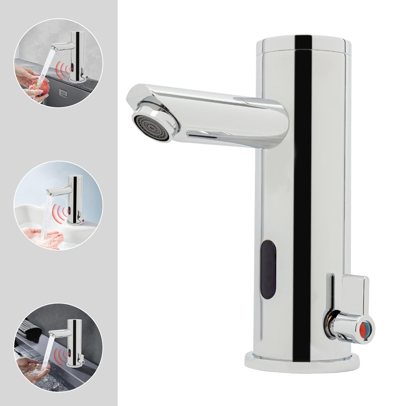 Robinet infrarouge pour salle de bain avec capteur - Robinet électronique avec capteur infrarouge - Robinet automatique sans contact - Robinet de lavabo