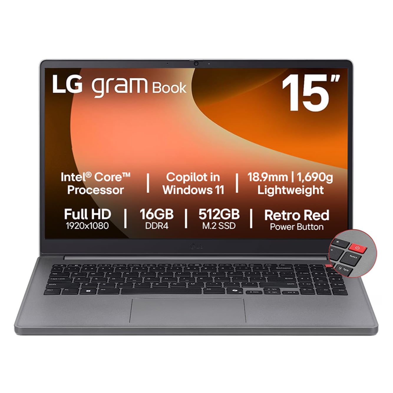 LG gram Book 15-inch Lightweight Laptop Computer, Intel Core i5-1334U Processor, Windows 11 Home, 16GB RAM, 512GB SSD - Titan Silver