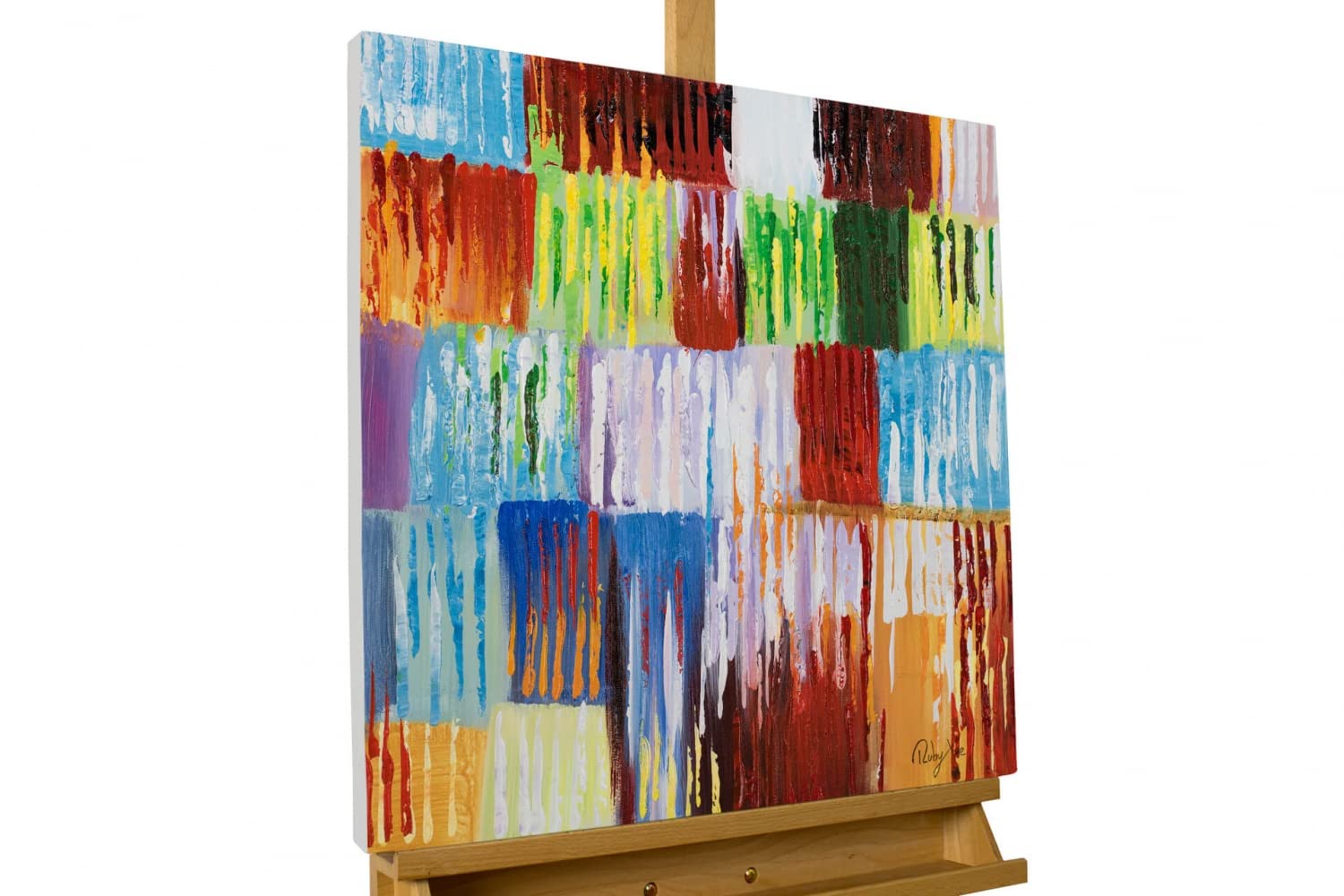 KunstLoft Leinwandbild 60x60cm Abstrakt Bunt Rainbow Vibes Handgemalt