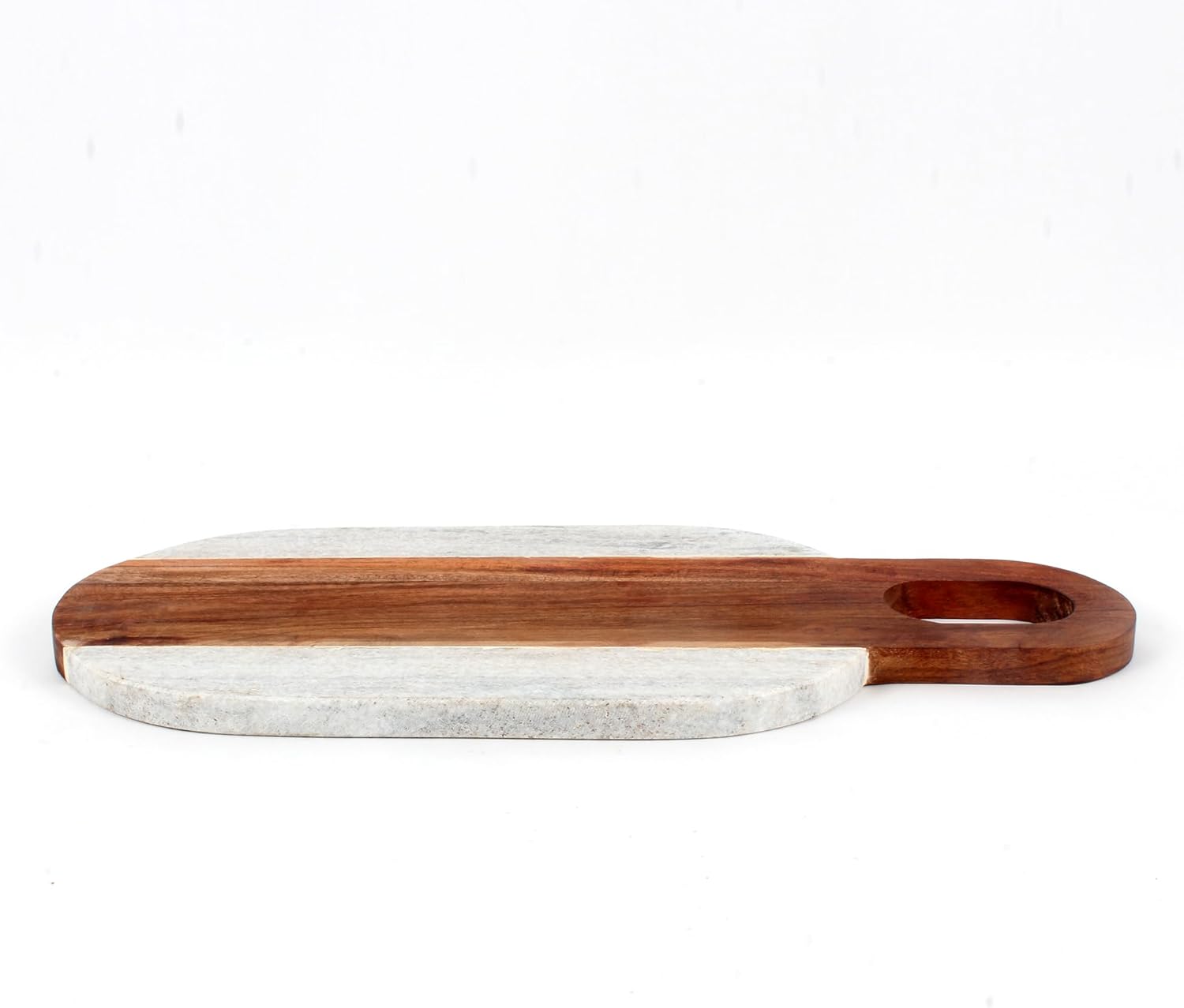Handmade Acacia Wood Cutting Board with Marble Accent, Cheese & Charcuterie Serving Board with Handle