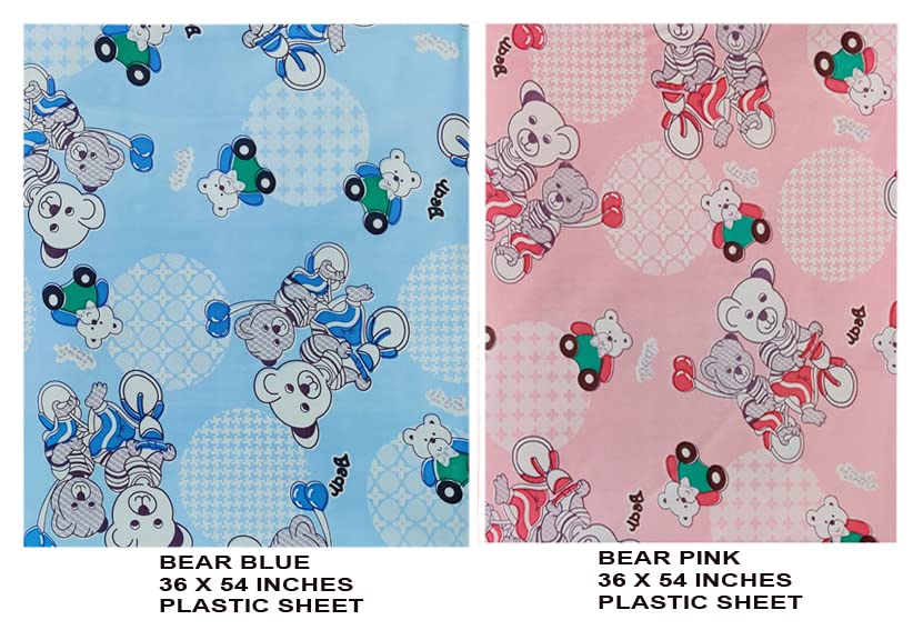Image of EcoSoft Plastic Sheet,PVC Sheet for Kids,Rubber Sheet for Babies,Bed Wetting Protector(90 x 135 cm) (Bear Pink & Blue)
