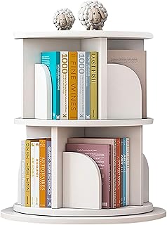 ZZFF Rotating Floor Standing Bookshelf,360° Revolving Bookcase For Kids,Wooden Storage Shelf Book Organizer For Children's Bedroom Livingroom Study Office-White 2 tier 40x40x62cm(16x16x24inch)