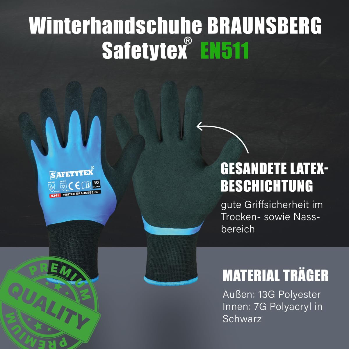 Safetytex Winter Arbeitshandschuhe wasserdicht Thermo Latex (Gr.10, 6 Paar)