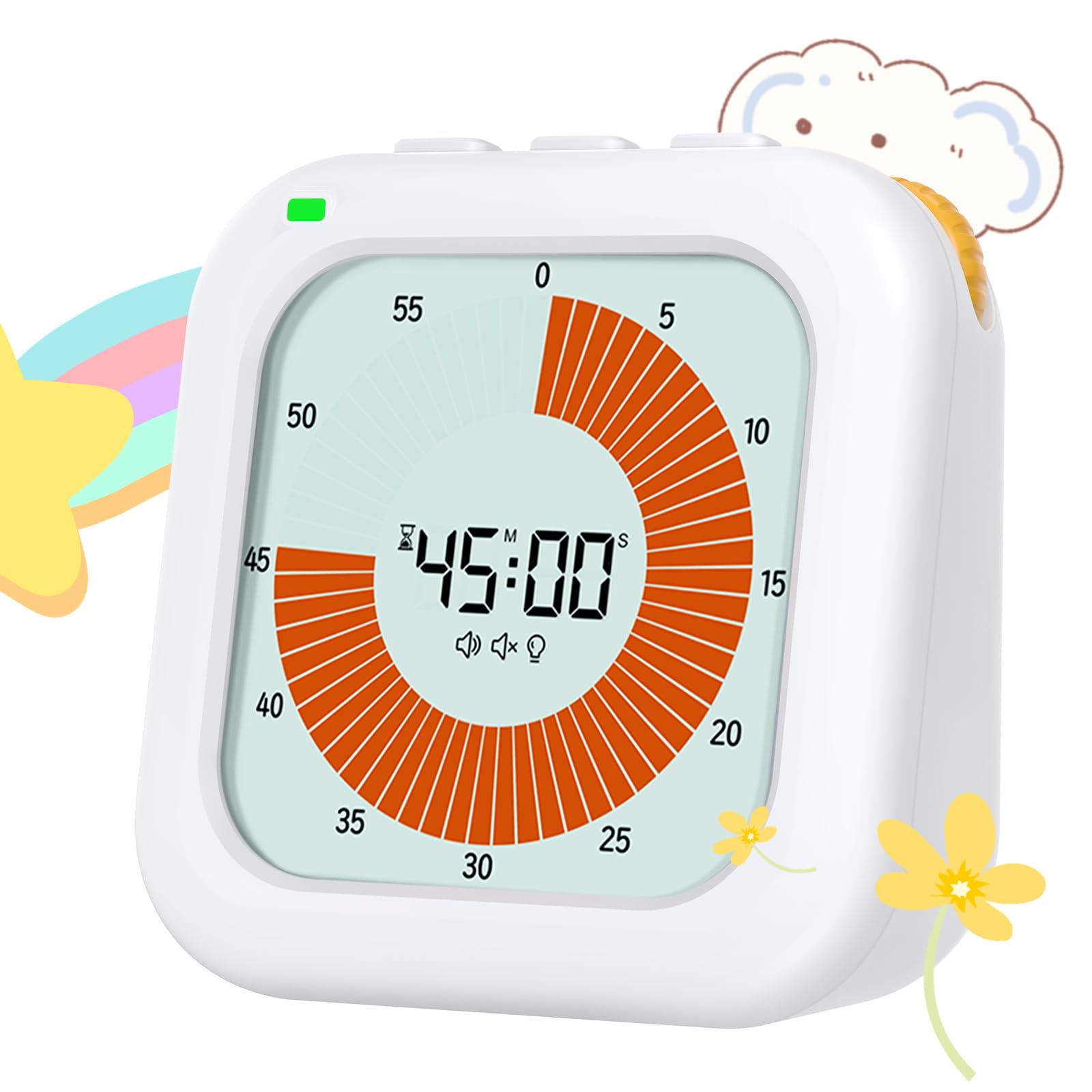 EooCoo Visual Timer for Kids, 60-Minute Countdown Timer, Focus Training, Adjustable Volume, LCD Screen Pomodoro Time Management ADHD Aids Education Tool for School, Office - White