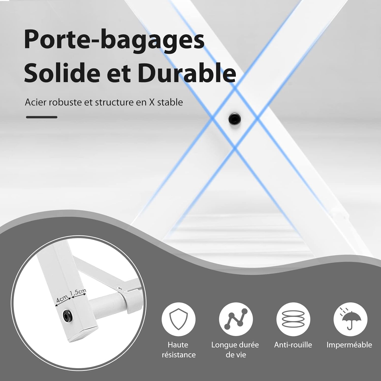 GOPLUS Support de Bagage Pliant en Métal avec 4 Sangles Durables pour Déposer Sacs de Voyages Valises Bagages Chaussures, pour Hôtels, Chambres, Auberges, Gîtes, Capacité de Charge 60KG (2, Blanc)