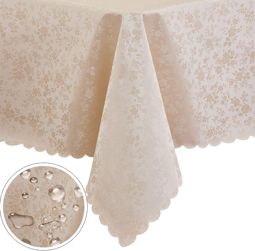 DZHJKIO Rectangular Vinyl Tablecloths Easy Care Dinning Table Cover Waterproof Oil-Proof Spill-Proof Durable Tablecloth (Beige (pu), 60"x104")