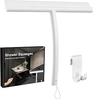 Shower Wiper Silicone Extractor Shower, Portable Efficient Cleaning Puller with Suspension Cord for Window Pullers, Bathroom, Mirror, Glass Cleaner, Tiles White