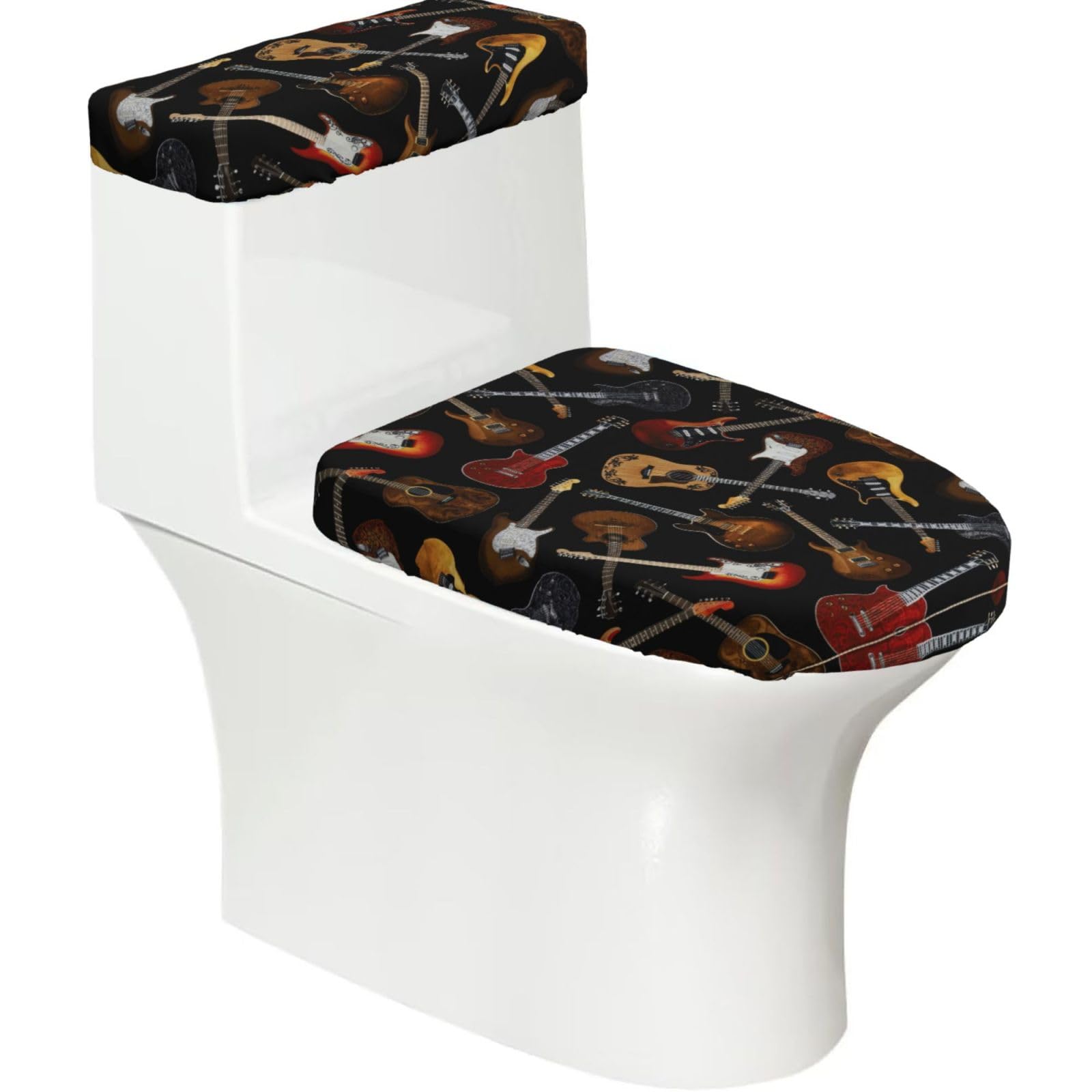 Guitars Printed Toilet Tank and Lid Cover Set of 2 for Most Bathrooms, Fits Elongated Round Toilets