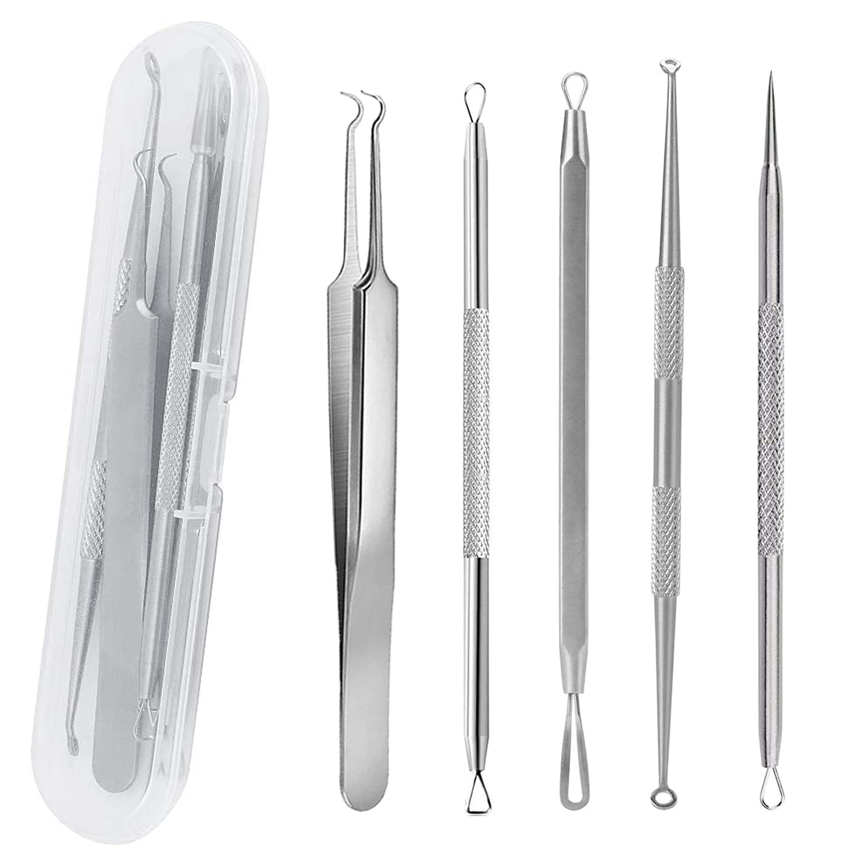 GeekerChip5 Pcs Blackhead Remover Comedone Squeezer Set,Pimple Whitehead Acne Comedone Extractor Tool Set Stainless Steel,with Transparent Box for all Skin Types