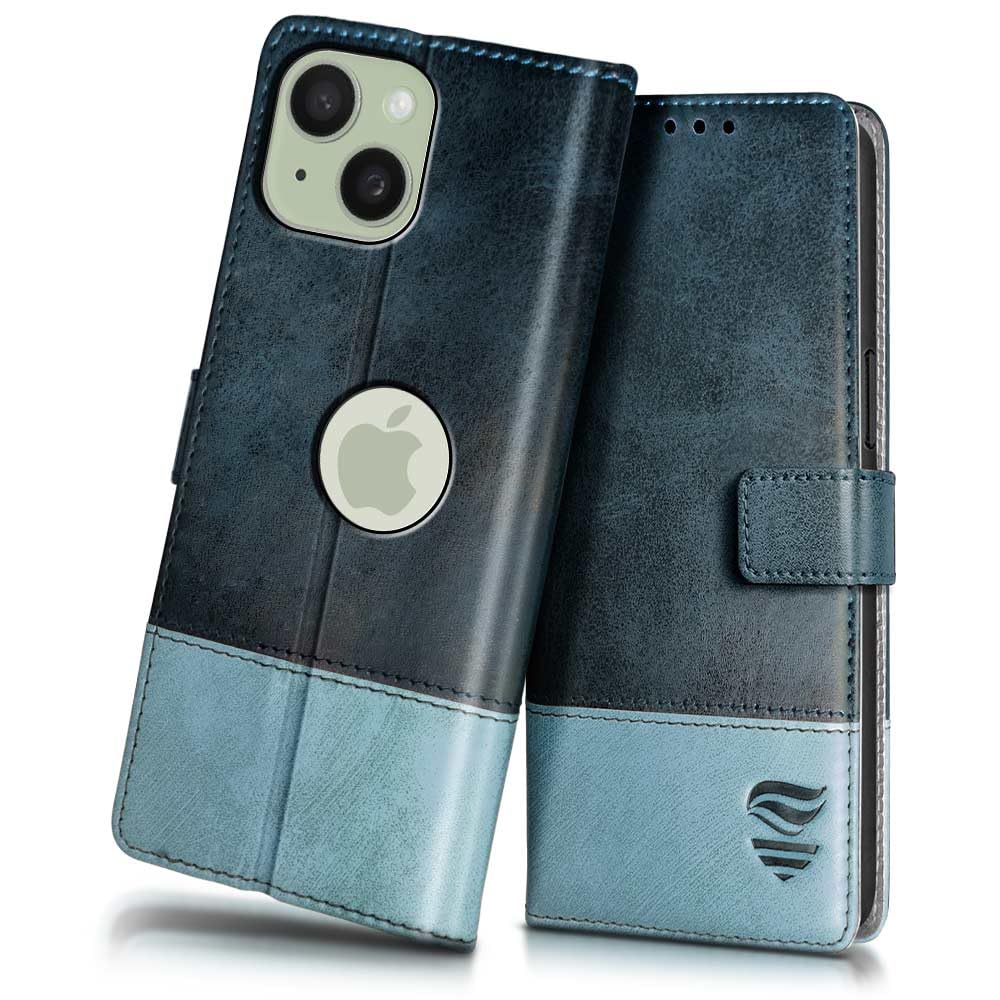 FLIPPED Vegan Leather Flip Case Back Cover for Apple iPhone 15 (Flexible, Shock Proof | Hand Stitched Leather Finish | Card Pockets Wallet & Stand | Blue with Aquamarine) (B0CJNS6BBX) Amazon Price History, Amazon Price Tracker